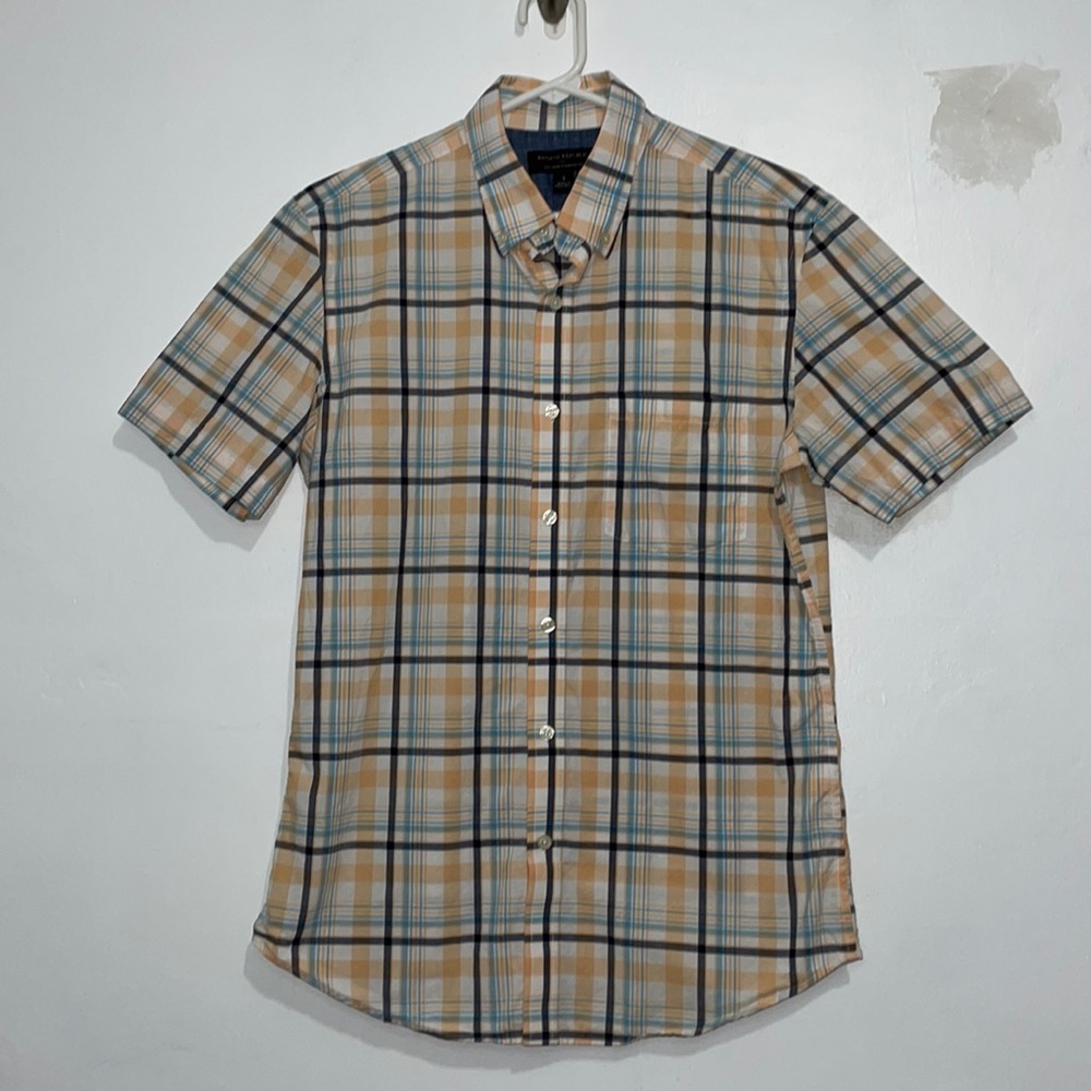 Size S Banana Republic Men's Yellow and Blue Plaid Button Up Shirt